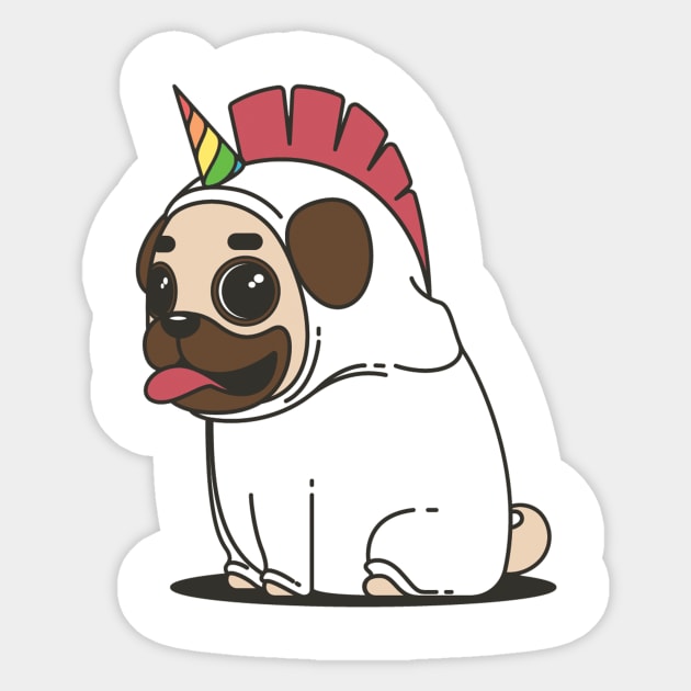 Unicorn Pug Sticker by JKA